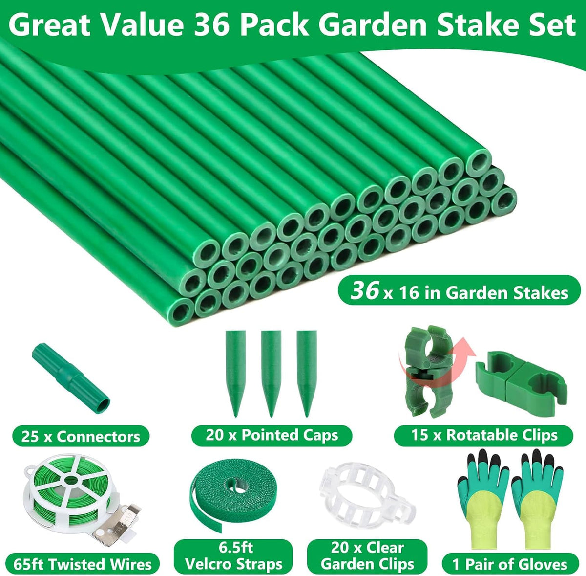 80 Pack Garden Stakes(16" Each), Plant Support Stakes, DIY 4ft 5ft 6ft 7ft Sturdy Fiberglass Plant Sticks Support Garden Trellis for Growing Climbing Tomato Vegetables Flowers