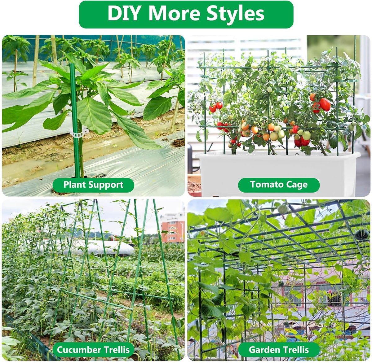 80 Pack Garden Stakes(16" Each), Plant Support Stakes, DIY 4ft 5ft 6ft 7ft Sturdy Fiberglass Plant Sticks Support Garden Trellis for Growing Climbing Tomato Vegetables Flowers