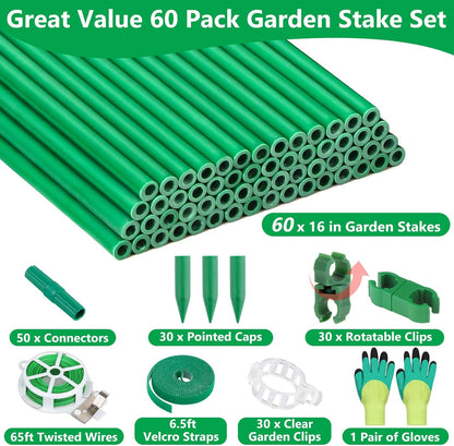 80 Pack Garden Stakes(16" Each), Plant Support Stakes, DIY 4ft 5ft 6ft 7ft Sturdy Fiberglass Plant Sticks Support Garden Trellis for Growing Climbing Tomato Vegetables Flowers