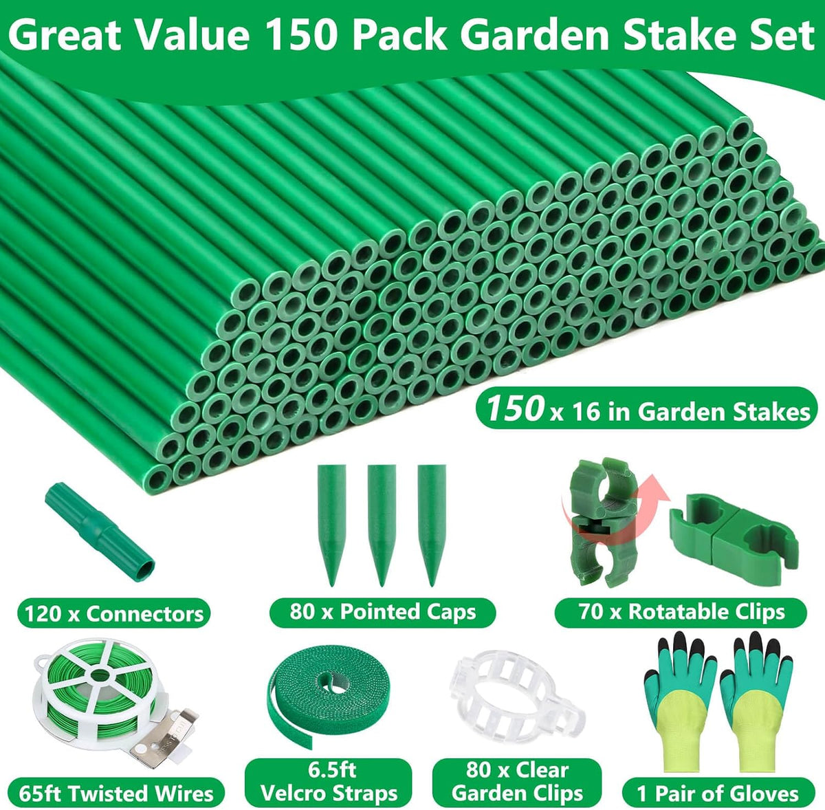 80 Pack Garden Stakes(16" Each), Plant Support Stakes, DIY 4ft 5ft 6ft 7ft Sturdy Fiberglass Plant Sticks Support Garden Trellis for Growing Climbing Tomato Vegetables Flowers