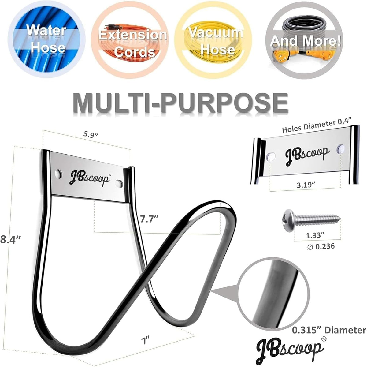 Garden Hose Holder Stainless Steel Small Wall Mount Garden Hose Hook, Ideal for Water, Air, Hydraulic Hose, Ropes, Extension Cords Heavy Duty & Rust Proof Set of 2