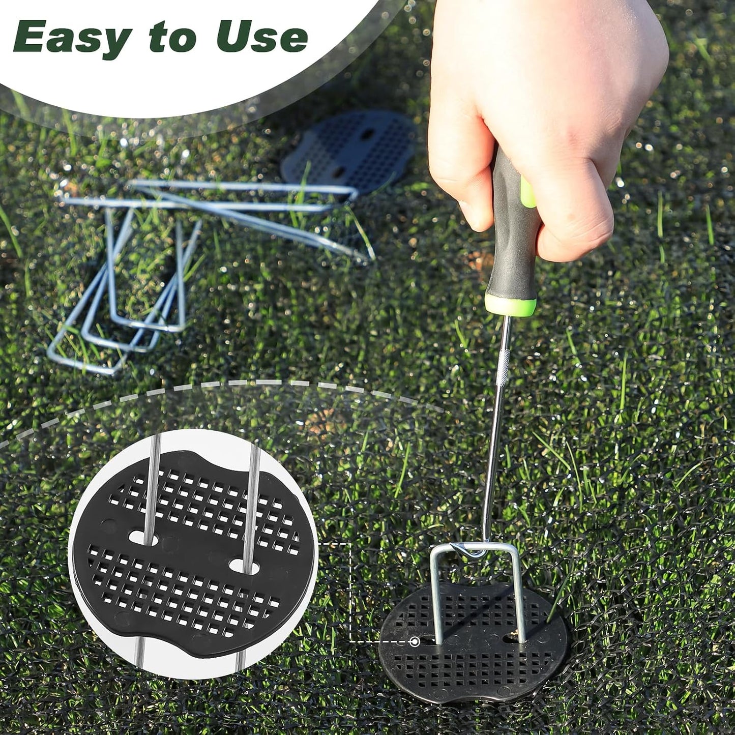 Landscape Staples 6 Inch 50 Pack Kit, Heavy Duty 11 Gauge Hot-Dip Galvanized Garden Stakes with 50 Gaskets & 1 Pick Hook for Weed Barrier, Landscape Fabric, Sod, Turf & Garden Edging