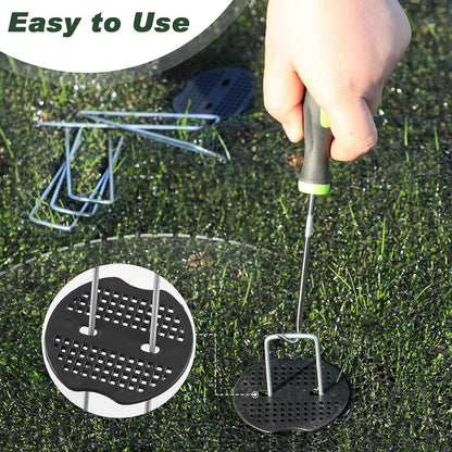 Landscape Staples 6 Inch 50 Pack Kit, Heavy Duty 11 Gauge Hot-Dip Galvanized Garden Stakes with 50 Gaskets & 1 Pick Hook for Weed Barrier, Landscape Fabric, Sod, Turf & Garden Edging