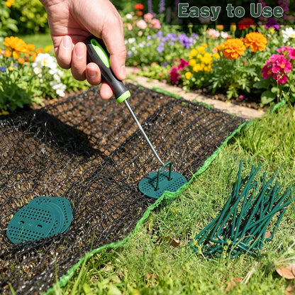Landscape Staples 6 Inch 50 Pack Kit, Heavy Duty 11 Gauge Hot-Dip Galvanized Garden Stakes with 50 Gaskets & 1 Pick Hook for Weed Barrier, Landscape Fabric, Sod, Turf & Garden Edging