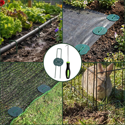 Landscape Staples 6 Inch 50 Pack Kit, Heavy Duty 11 Gauge Hot-Dip Galvanized Garden Stakes with 50 Gaskets & 1 Pick Hook for Weed Barrier, Landscape Fabric, Sod, Turf & Garden Edging