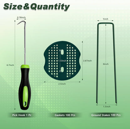 Landscape Staples 6 Inch 50 Pack Kit, Heavy Duty 11 Gauge Hot-Dip Galvanized Garden Stakes with 50 Gaskets & 1 Pick Hook for Weed Barrier, Landscape Fabric, Sod, Turf & Garden Edging