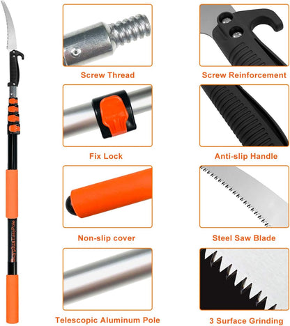 26FT Reach Pole Saws for Tree Trimming, Pole Saw with 5-20FT Telescoping Extension Pole, Pruning Saw with 19" 3X Detachable Saw, Non-Slip Handle, Tree Trimmer for Garden Palms Shrubs