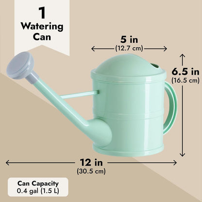 Watering Can - Plant Waterer with Long Spout & Detachable Sprinkler Head - Compact Design for Indoor Garden - Kids Watering Can for Gardening - Green, 0.4 Gallon
