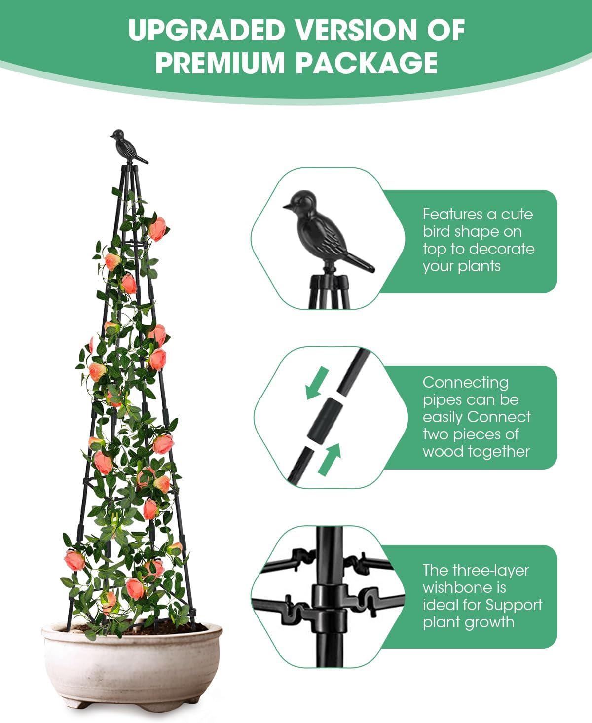 MYMULIKE 2Pack Garden Trellis for Climbing Plants Outdoor Indoor Pot 67'' Cucumber Trellis for Climbing Plant Support for Climbing Vegetables Plants Garden Obelisk Trellis Tomato cage & Climbing Rose