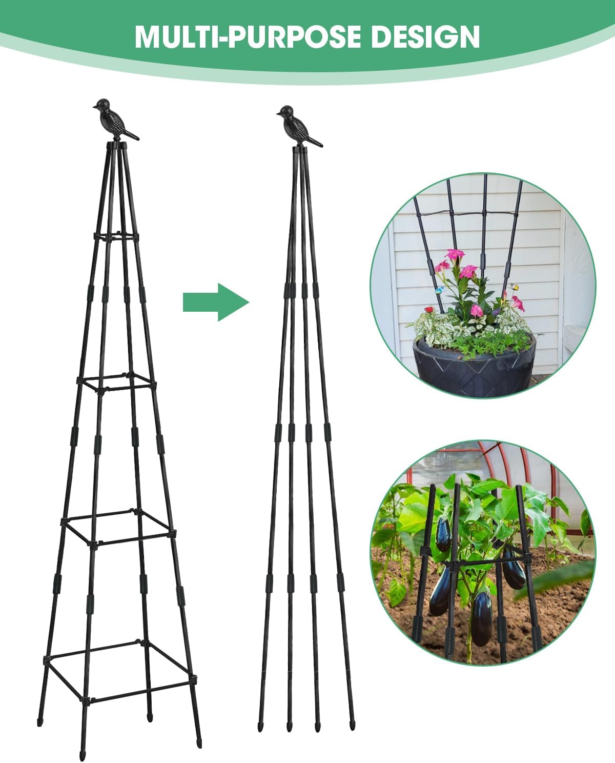 MYMULIKE 2Pack Garden Trellis for Climbing Plants Outdoor Indoor Pot 67'' Cucumber Trellis for Climbing Plant Support for Climbing Vegetables Plants Garden Obelisk Trellis Tomato cage & Climbing Rose