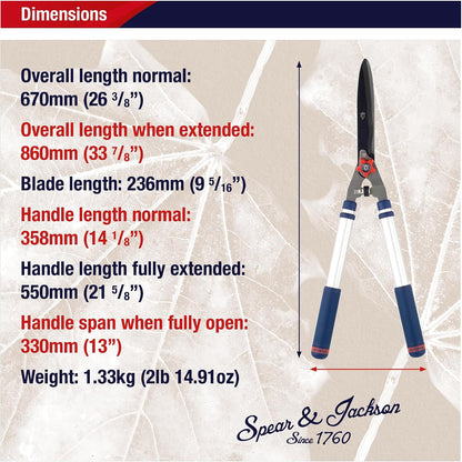 Razorsharp Telescopic Hedge Shears, Adjustable Length, Carbon Steel Blades, Ergonomic Handles for Comfortable Pruning