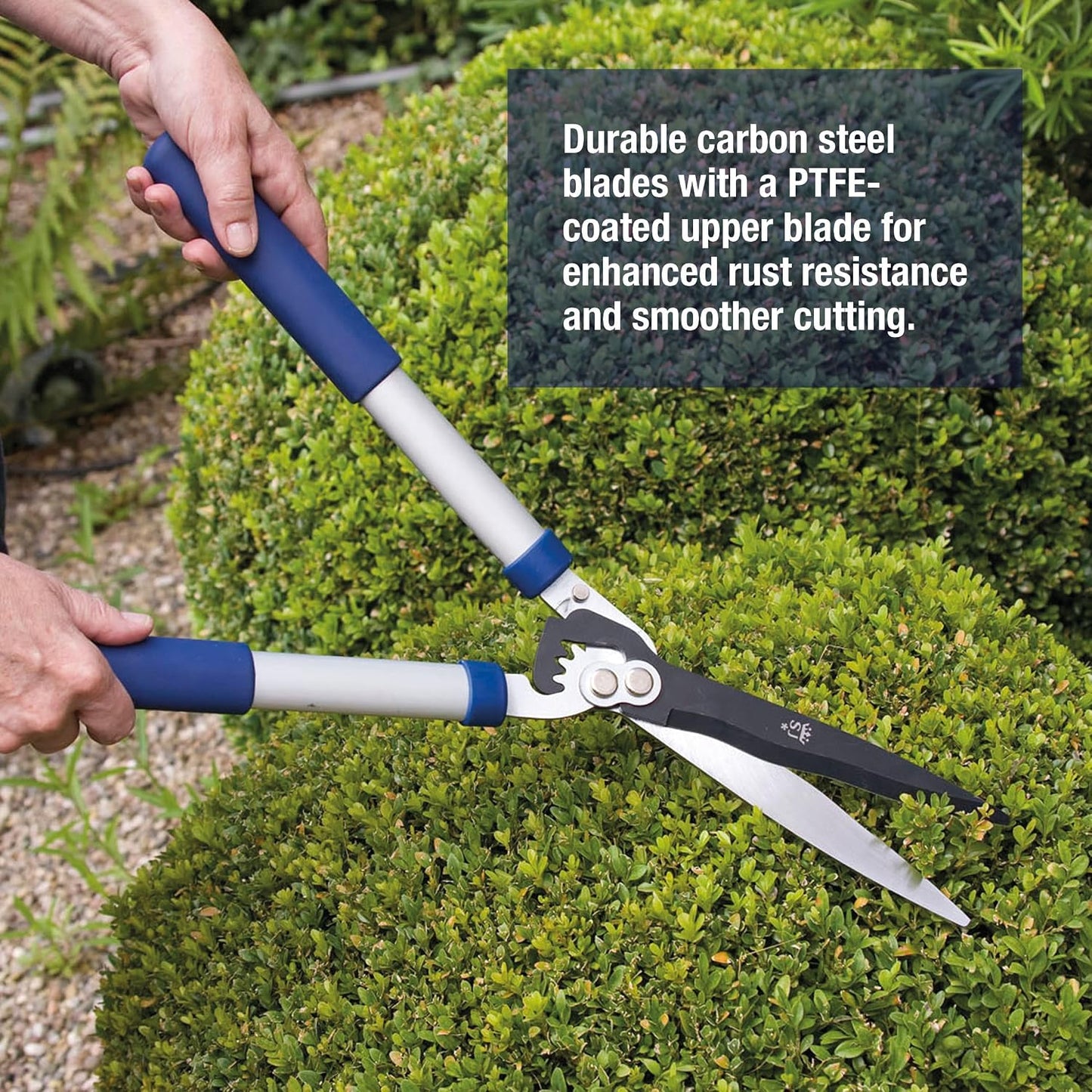 Razorsharp Telescopic Hedge Shears, Adjustable Length, Carbon Steel Blades, Ergonomic Handles for Comfortable Pruning