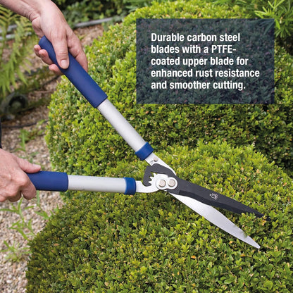 Razorsharp Telescopic Hedge Shears, Adjustable Length, Carbon Steel Blades, Ergonomic Handles for Comfortable Pruning