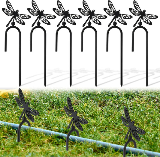 6 Pcs 8 Inch Garden Hose Guide Spike Metal Garden Stakes Holder Heavy Duty Metal Hose Guide for Plant Protection Lawn Yard(Dragonfly)