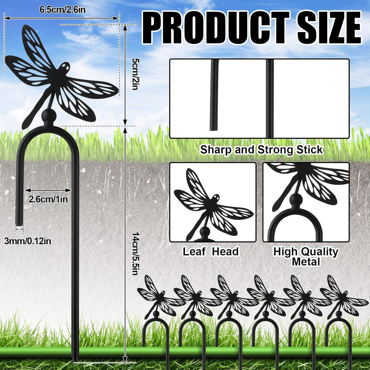 6 Pcs 8 Inch Garden Hose Guide Spike Metal Garden Stakes Holder Heavy Duty Metal Hose Guide for Plant Protection Lawn Yard(Dragonfly)