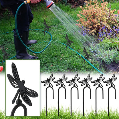 6 Pcs 8 Inch Garden Hose Guide Spike Metal Garden Stakes Holder Heavy Duty Metal Hose Guide for Plant Protection Lawn Yard(Dragonfly)