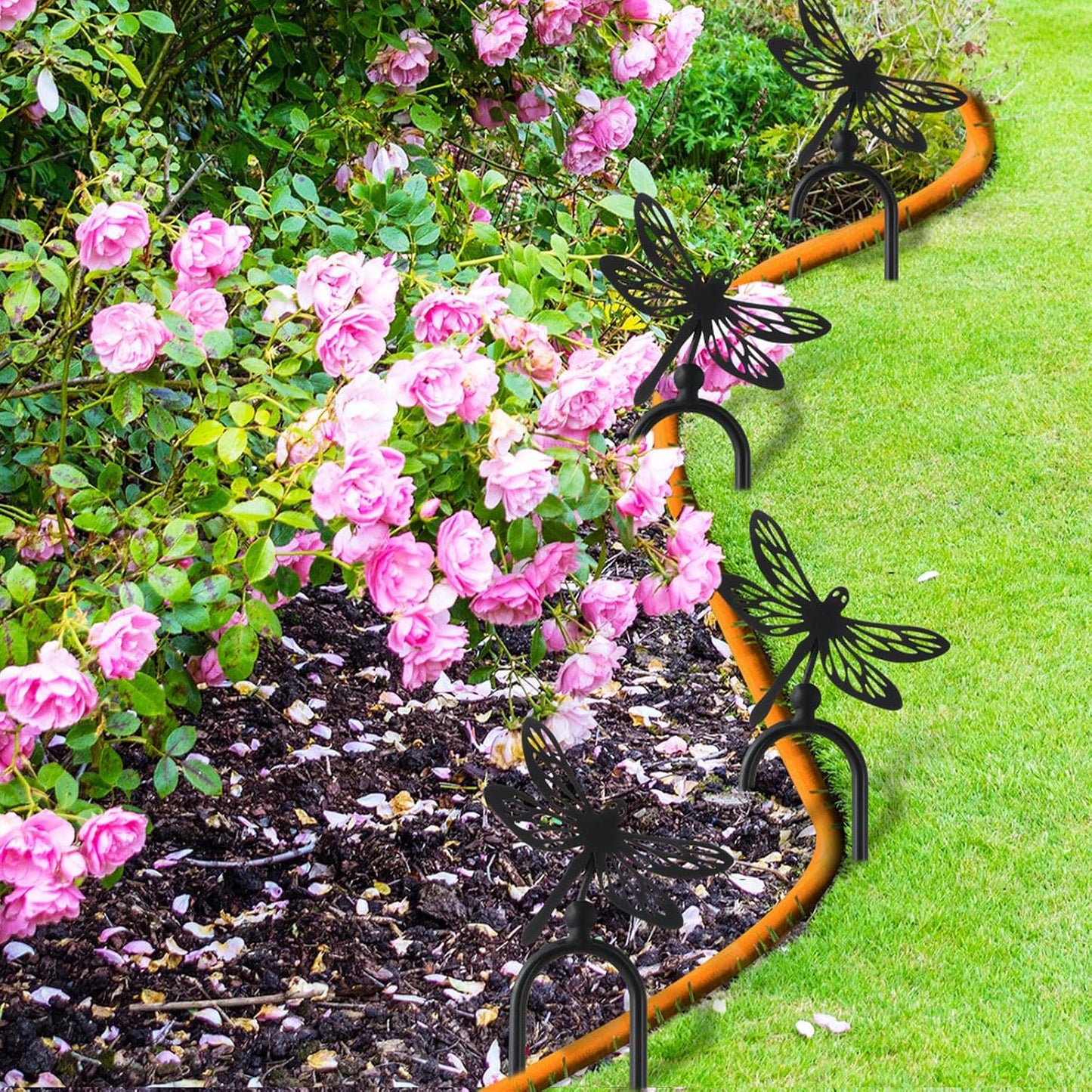6 Pcs 8 Inch Garden Hose Guide Spike Metal Garden Stakes Holder Heavy Duty Metal Hose Guide for Plant Protection Lawn Yard(Dragonfly)