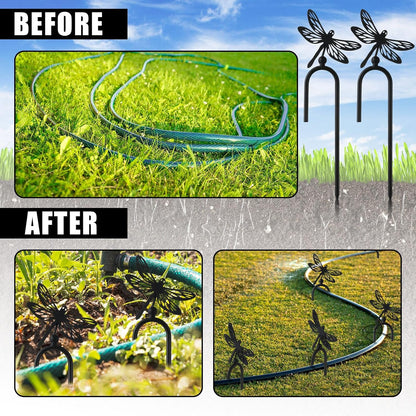 6 Pcs 8 Inch Garden Hose Guide Spike Metal Garden Stakes Holder Heavy Duty Metal Hose Guide for Plant Protection Lawn Yard(Dragonfly)