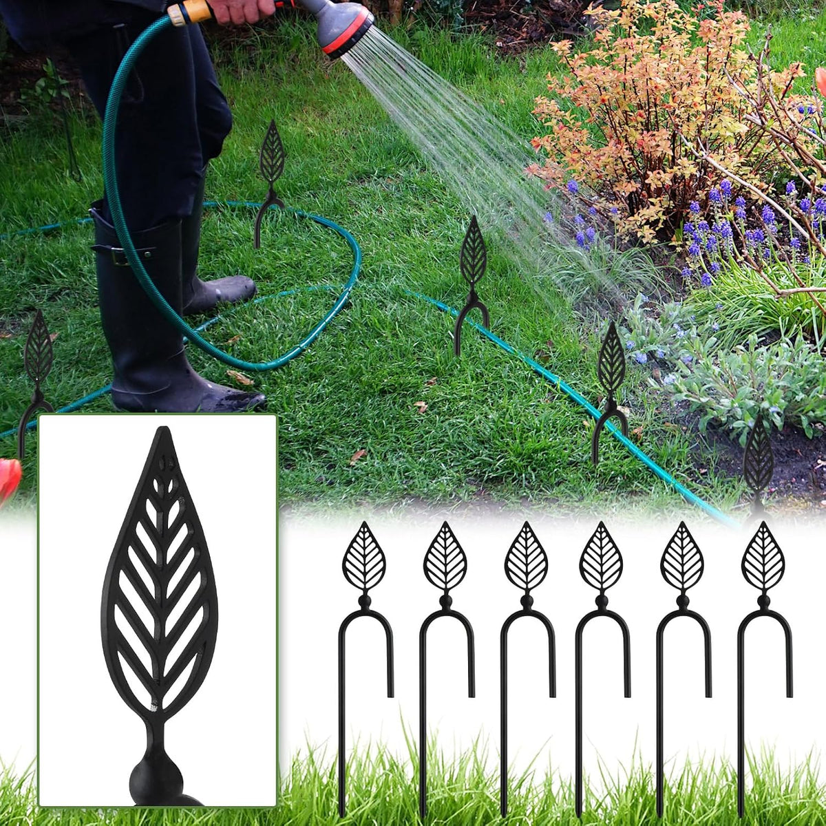 6 Pcs 8 Inch Garden Hose Guide Spike Metal Garden Stakes Holder Heavy Duty Metal Hose Guide for Plant Protection Lawn Yard(Dragonfly)