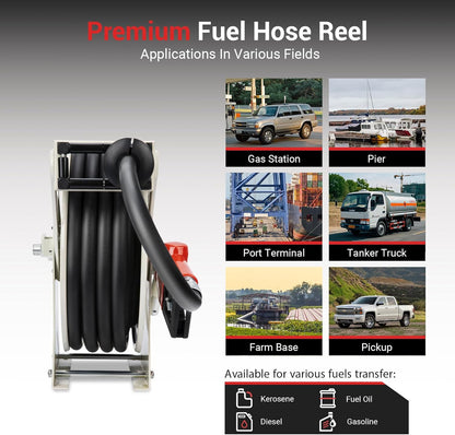 Diesel Fuel Hose Reel 3/4'' x 50ft, Retractable Reel with Fueling Nozzle