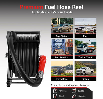 Diesel Fuel Hose Reel 3/4'' x 50ft, Retractable Reel with Fueling Nozzle