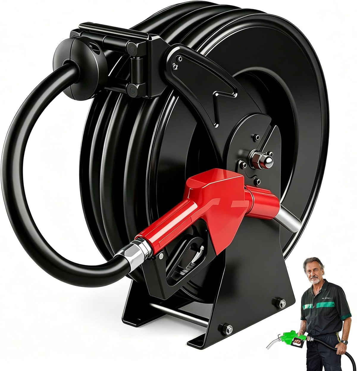 Diesel Fuel Hose Reel 3/4'' x 50ft, Retractable Reel with Fueling Nozzle