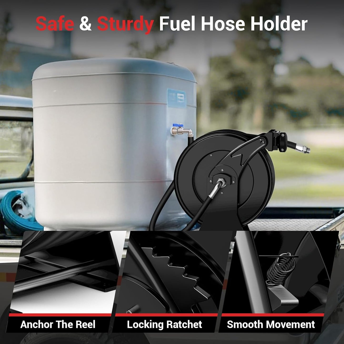 Diesel Fuel Hose Reel 3/4'' x 50ft, Retractable Reel with Fueling Nozzle