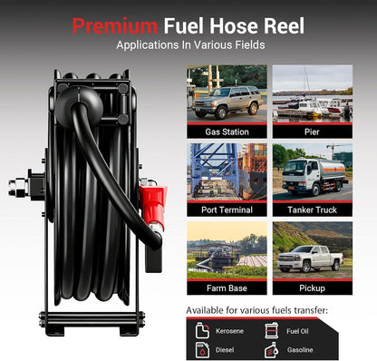 Diesel Fuel Hose Reel 3/4'' x 50ft, Retractable Reel with Fueling Nozzle
