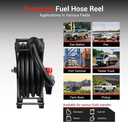 Diesel Fuel Hose Reel 3/4'' x 50ft, Retractable Reel with Fueling Nozzle