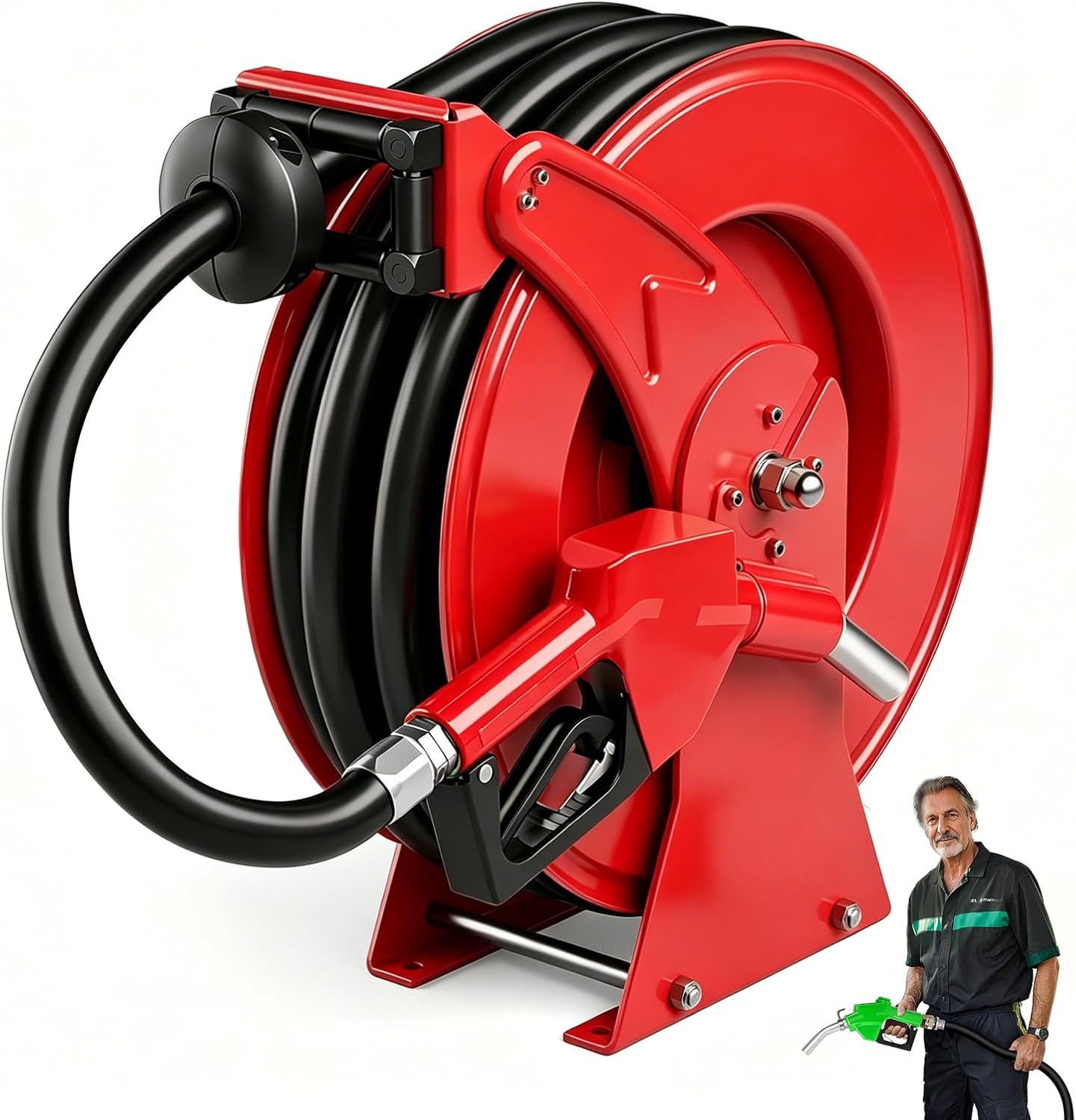 Diesel Fuel Hose Reel 3/4'' x 50ft, Retractable Reel with Fueling Nozzle