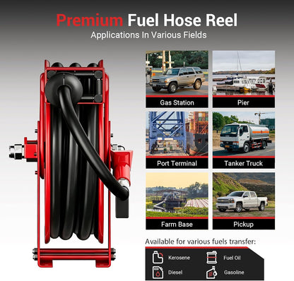 Diesel Fuel Hose Reel 3/4'' x 50ft, Retractable Reel with Fueling Nozzle