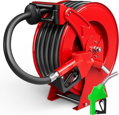 Diesel Fuel Hose Reel 3/4'' x 50ft, Retractable Reel with Fueling Nozzle