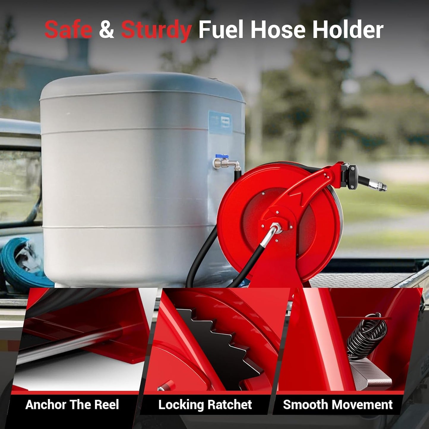 Diesel Fuel Hose Reel 3/4'' x 50ft, Retractable Reel with Fueling Nozzle