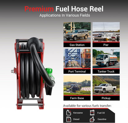 Diesel Fuel Hose Reel 3/4'' x 50ft, Retractable Reel with Fueling Nozzle