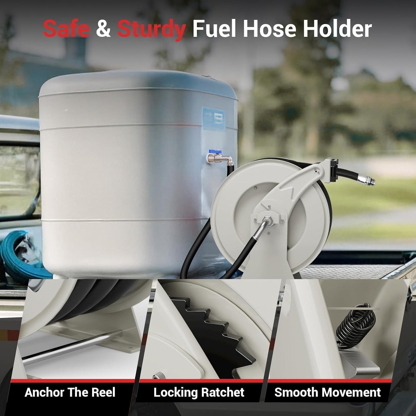 Diesel Fuel Hose Reel 3/4'' x 50ft, Retractable Reel with Fueling Nozzle