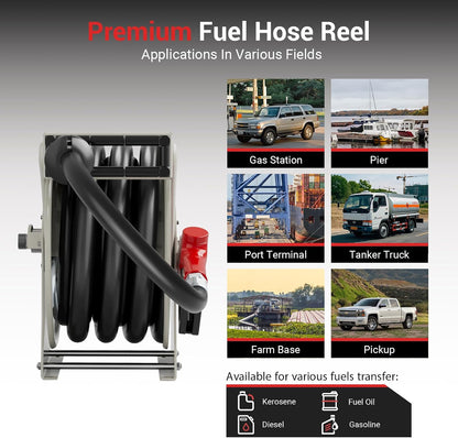 Diesel Fuel Hose Reel 3/4'' x 50ft, Retractable Reel with Fueling Nozzle