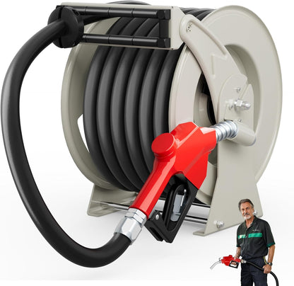Diesel Fuel Hose Reel 3/4'' x 50ft, Retractable Reel with Fueling Nozzle