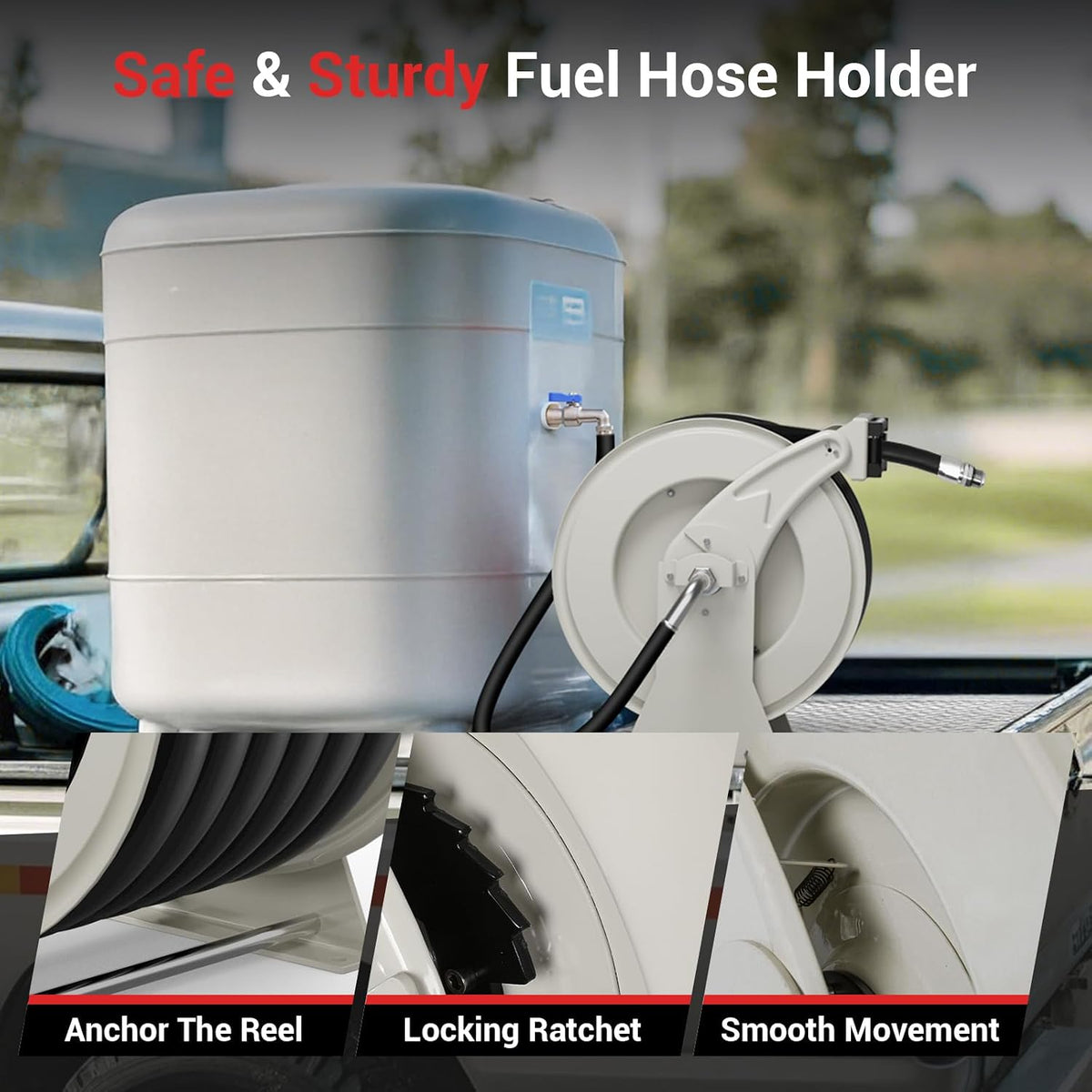 Diesel Fuel Hose Reel 3/4'' x 50ft, Retractable Reel with Fueling Nozzle