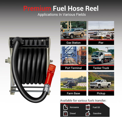 Diesel Fuel Hose Reel 3/4'' x 50ft, Retractable Reel with Fueling Nozzle