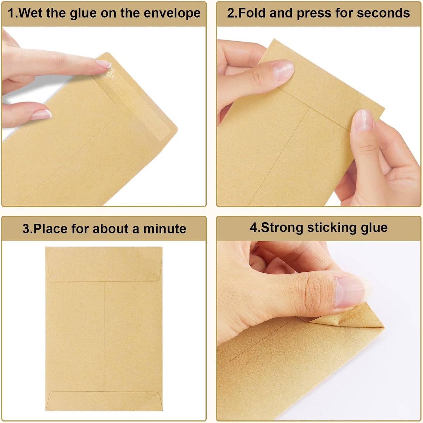 100 Pack Coin Envelope 3.23"×4.53",Brown Kraft Small Envelopes,Fully sealed seed envelope，Kraft Small Coin Envelopes,Seed Envelopes, Mini Envelope for Office, Home, School