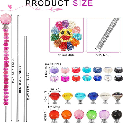 119 Pcs Garden Stake DIY Fairy Wand Plant Stake with Purple Large Hole Beads Crystal Diamond Stopper Top 4 Stainless Steel Threaded Rod Beaded Garden Stakes for Outdoor Indoor Yard Patio Decorations