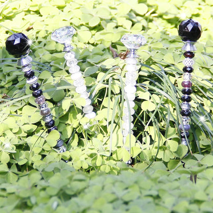119 Pcs Garden Stake DIY Fairy Wand Plant Stake with Purple Large Hole Beads Crystal Diamond Stopper Top 4 Stainless Steel Threaded Rod Beaded Garden Stakes for Outdoor Indoor Yard Patio Decorations