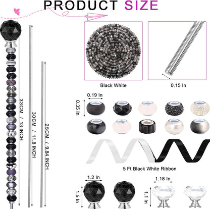 119 Pcs Garden Stake DIY Fairy Wand Plant Stake with Purple Large Hole Beads Crystal Diamond Stopper Top 4 Stainless Steel Threaded Rod Beaded Garden Stakes for Outdoor Indoor Yard Patio Decorations