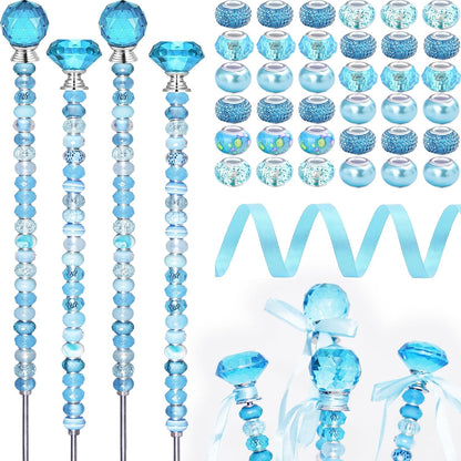 119 Pcs Garden Stake DIY Fairy Wand Plant Stake with Purple Large Hole Beads Crystal Diamond Stopper Top 4 Stainless Steel Threaded Rod Beaded Garden Stakes for Outdoor Indoor Yard Patio Decorations