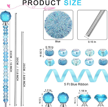 119 Pcs Garden Stake DIY Fairy Wand Plant Stake with Purple Large Hole Beads Crystal Diamond Stopper Top 4 Stainless Steel Threaded Rod Beaded Garden Stakes for Outdoor Indoor Yard Patio Decorations