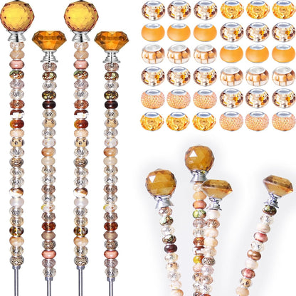 119 Pcs Garden Stake DIY Fairy Wand Plant Stake with Purple Large Hole Beads Crystal Diamond Stopper Top 4 Stainless Steel Threaded Rod Beaded Garden Stakes for Outdoor Indoor Yard Patio Decorations
