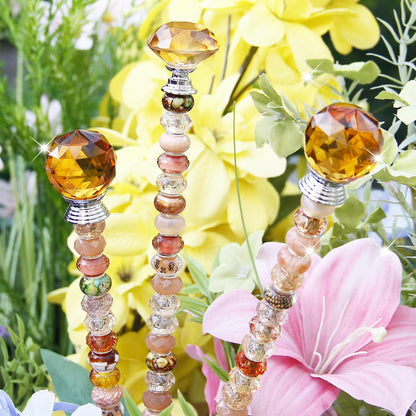 119 Pcs Garden Stake DIY Fairy Wand Plant Stake with Purple Large Hole Beads Crystal Diamond Stopper Top 4 Stainless Steel Threaded Rod Beaded Garden Stakes for Outdoor Indoor Yard Patio Decorations