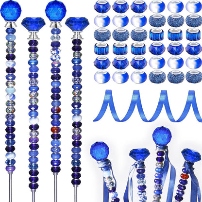 119 Pcs Garden Stake DIY Fairy Wand Plant Stake with Purple Large Hole Beads Crystal Diamond Stopper Top 4 Stainless Steel Threaded Rod Beaded Garden Stakes for Outdoor Indoor Yard Patio Decorations
