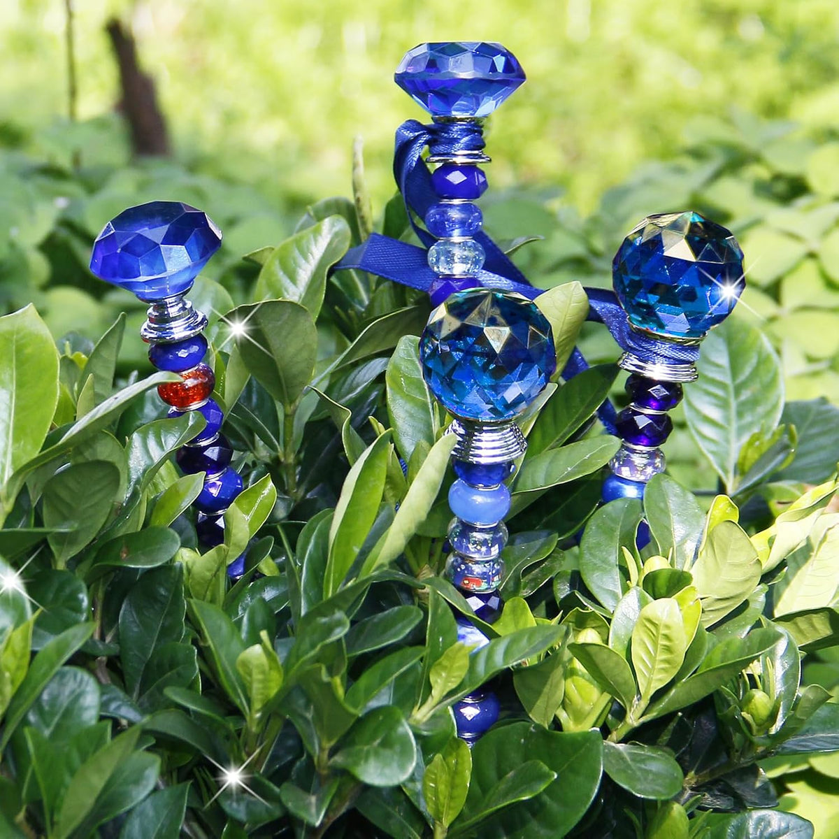 119 Pcs Garden Stake DIY Fairy Wand Plant Stake with Purple Large Hole Beads Crystal Diamond Stopper Top 4 Stainless Steel Threaded Rod Beaded Garden Stakes for Outdoor Indoor Yard Patio Decorations