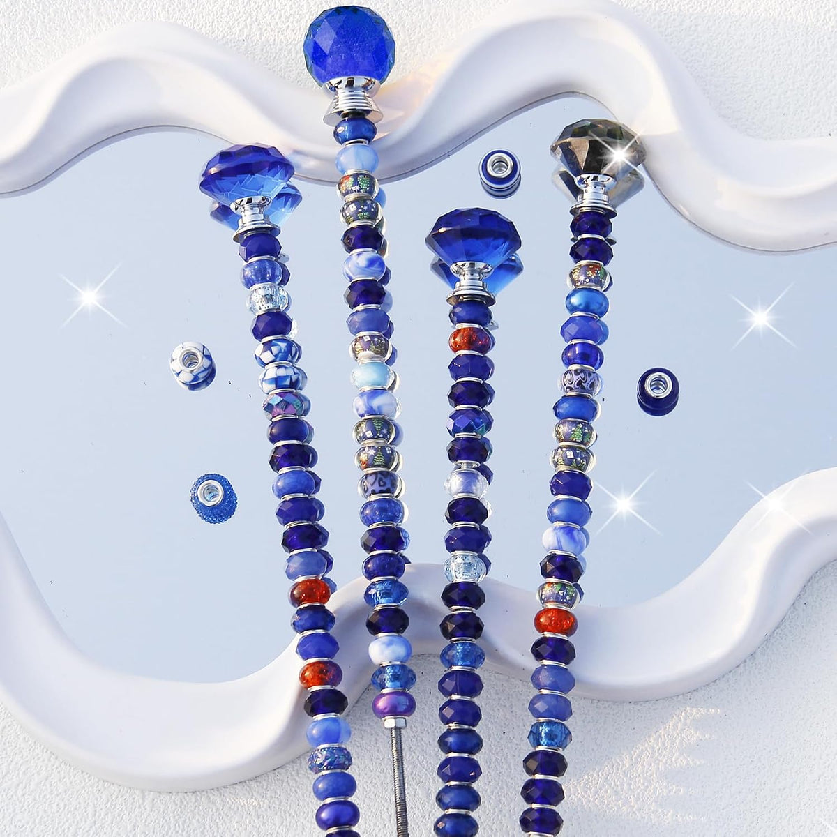 119 Pcs Garden Stake DIY Fairy Wand Plant Stake with Purple Large Hole Beads Crystal Diamond Stopper Top 4 Stainless Steel Threaded Rod Beaded Garden Stakes for Outdoor Indoor Yard Patio Decorations